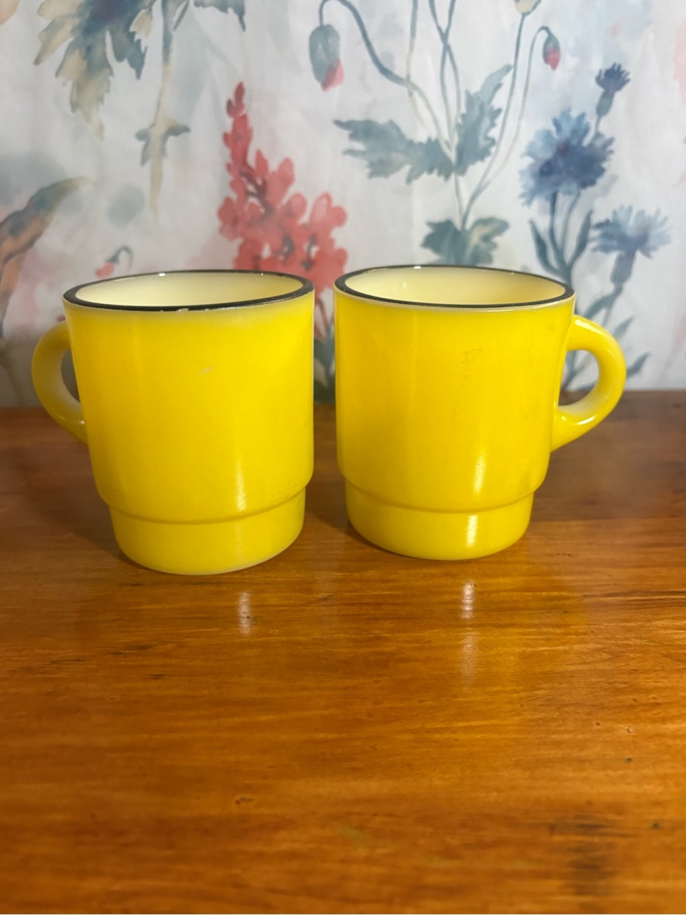 Vintage Bright Yellow Ceramic Coffee Mugs - Set of 2